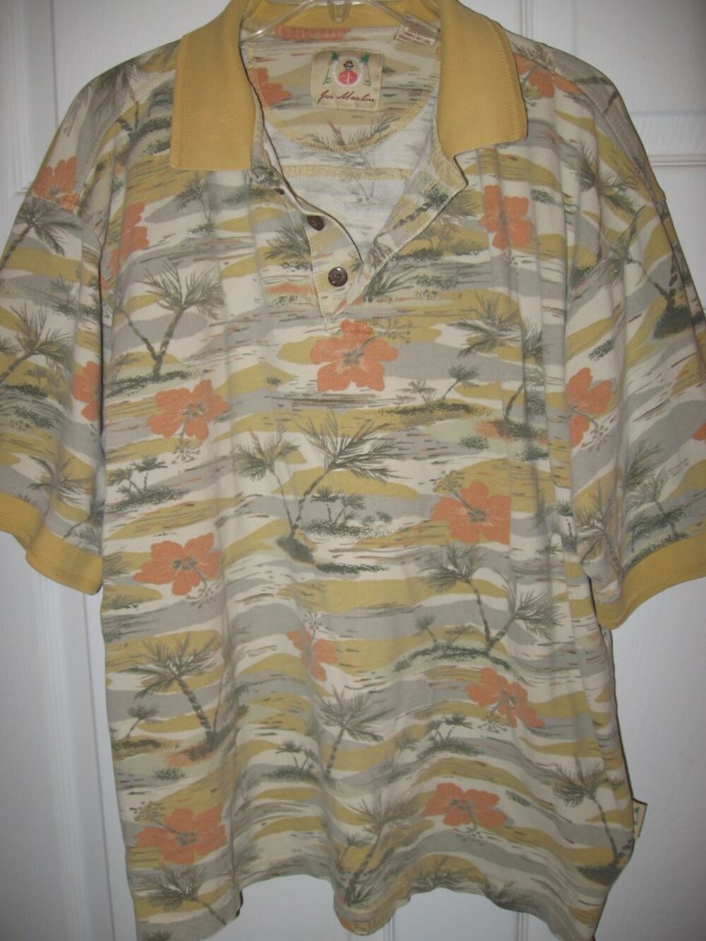Joe Marlin Heavy Pique Polo Tropical Print Men's Size Large 100% Cotton
